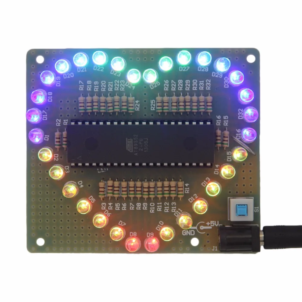 

New DIY Kit Heart-shaped Flash Light Kits LED Flashing Red Blue Colorful Light Circuit Kit Electronic Flashing Set Fun Part