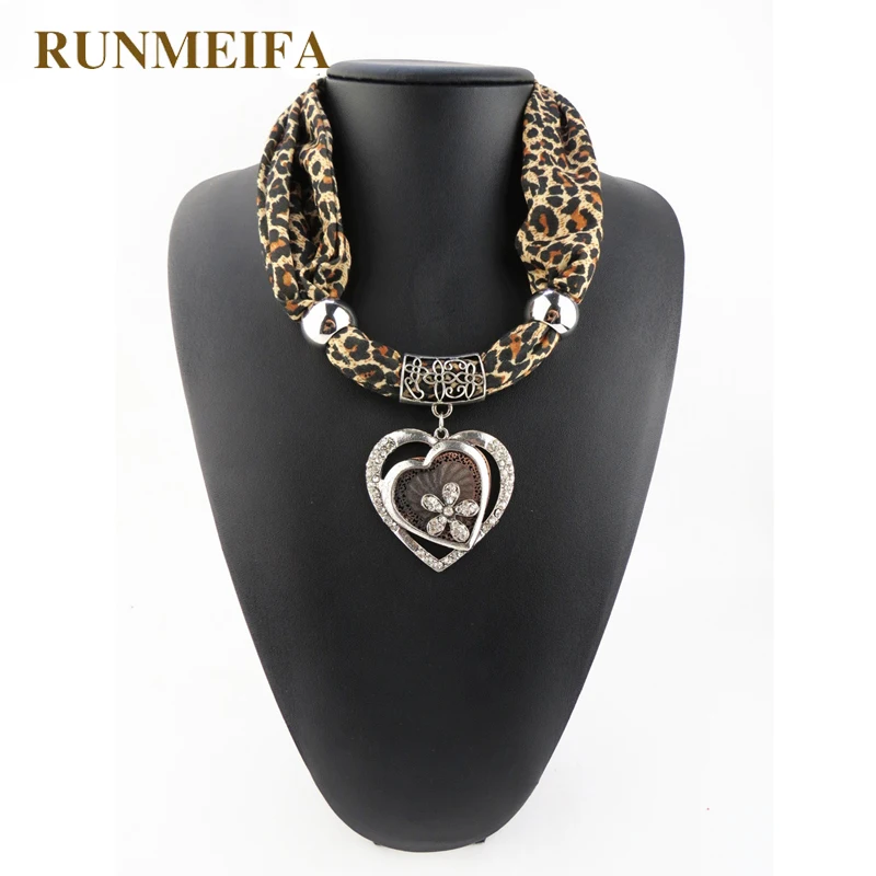 RUNMEIFA, ювелирное изделие, сердце, драгоценный камень, ожерелье, шарф, женские леопардовые шарфы, Женский палантин, животный принт, очаровательная подвеска, bufanda mujer