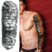 men temporary tattoo full arm sleeve temporary lion tattoos large king tattoo long sleeve sexy fake tatoo boys waterproof black