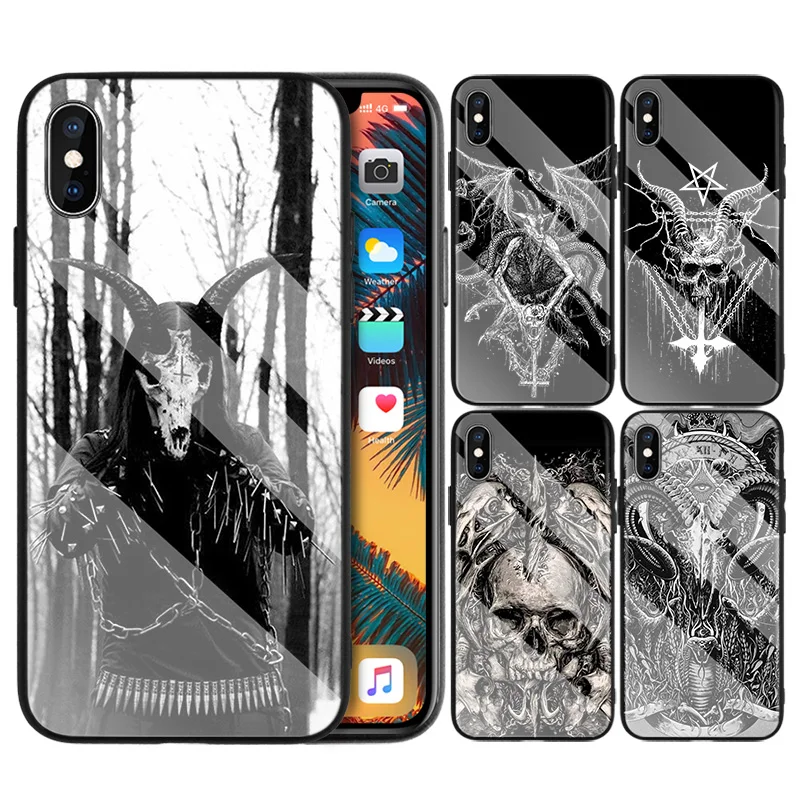 Задняя крышка из закаленного стекла для iPhone 7 X, Винтажный чехол для iPhone 8, 6, 6 S, 11, 11Pro, XR, XS, MAX Plus, козья голова, сатана, чехол для мобильного телефона, Капа