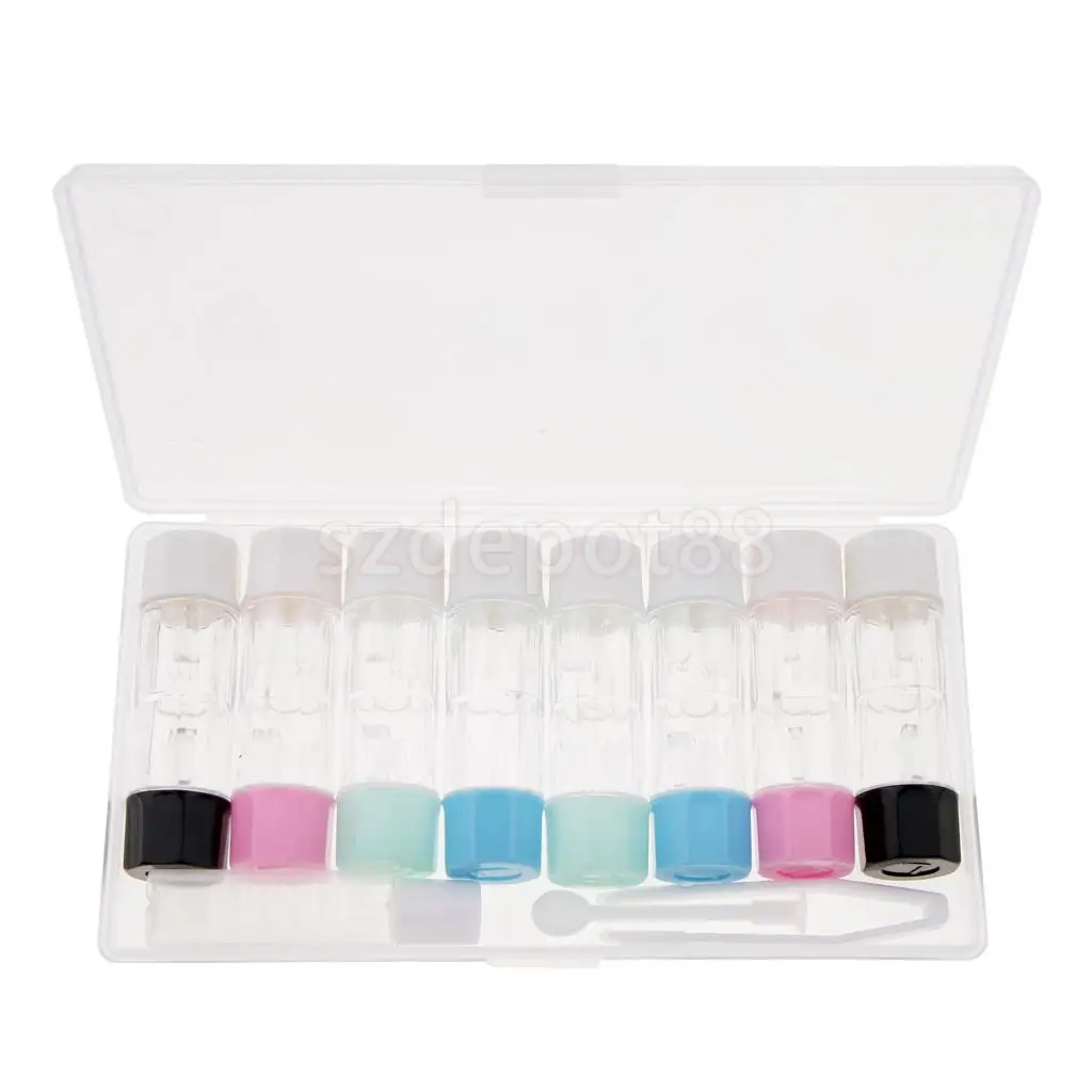 8 pcs Clear Contact Lens Case Set Travel Cleaner Washer Holder Storage Box with Liquid Bottle Tweezers Kit