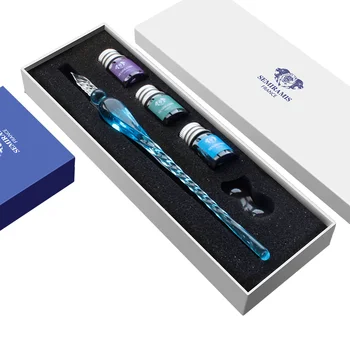 

Youth Series Creative Handmake Glass Dip Pens with 3 Bottle Colored Ink Original Box Gift Set Cute Glass Pen