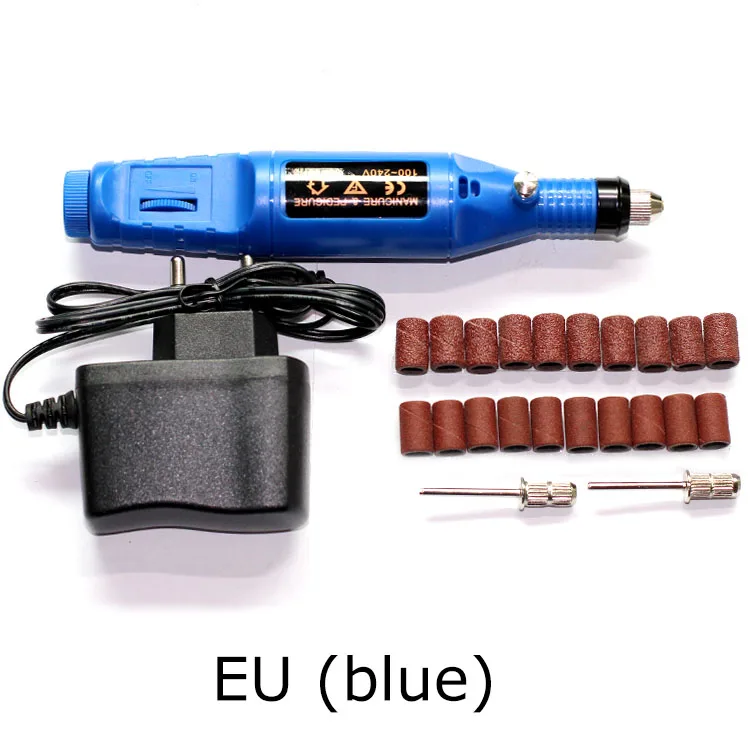 20 Шлифовальные полосы и 2 барабанные сердечники дизайн ногтей дрель набор Электрический Маникюр машина инструментарий педикюр напильники Грит - Цвет: EU - blue