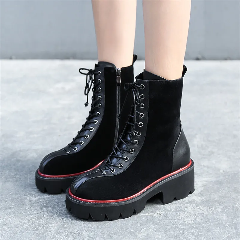 Moto Corss attaché Noir De Nouveau Marque Hauts Vache Mode Suède Talons 1 Punk Femmes Bottes Cheville Automne Conasco Hiver Courtes Boot Base nPUR7xwn