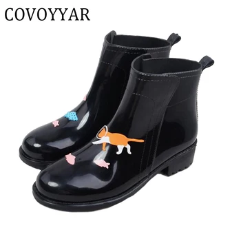 

COVOYYAR 2019 Cartoon Women Rain Boots Cute Vivid Print Lady Ankle Rubber Rainboots Waterproof Anti-Slip Woman Shoes WBS345