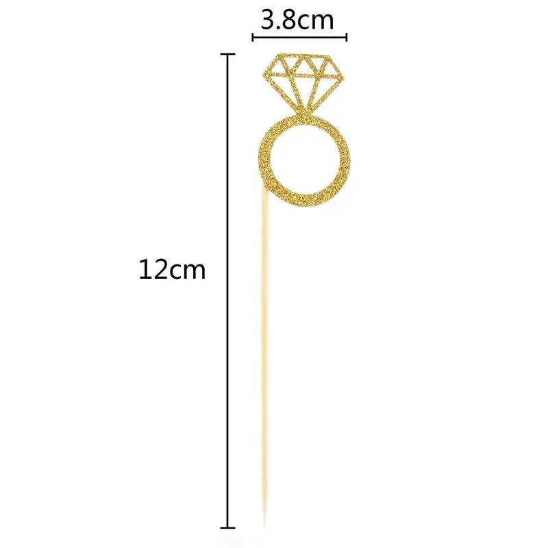 50 упаковок топперы для кексов с золотым блеском, мини АЛМАЗНОЕ КОЛЬЦО, топперы на торт для свадьбы, помолвки, юбилея, дня рождения, Дня Святого Валентина P