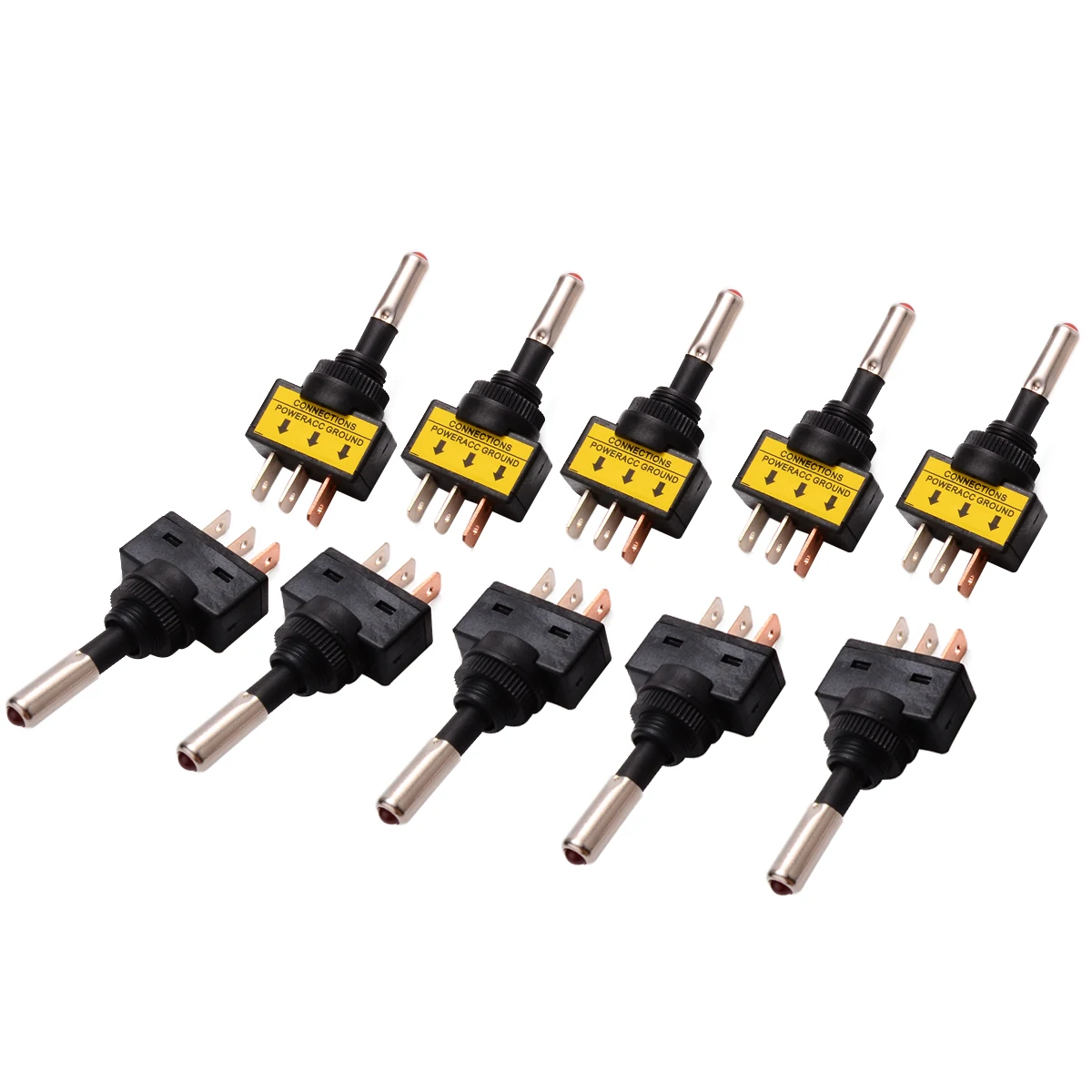 10pcs 12V 20A Car Red LED Light Toggle Switch 3 Pin SPST ON/OFF Rocker Switches 26*17*62mm For Vehicles Boats RV Mayitr