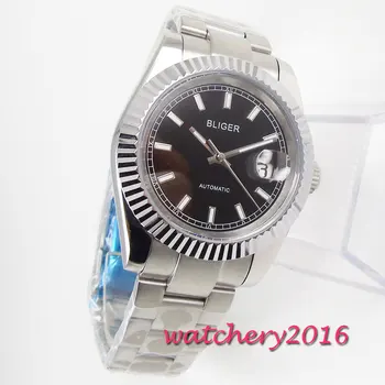 

NEW Arrive 40mm Bliger Black Dial Military Date Stainless steel Band Sapphire Glass Automatic Mechanical Men's Watch Business