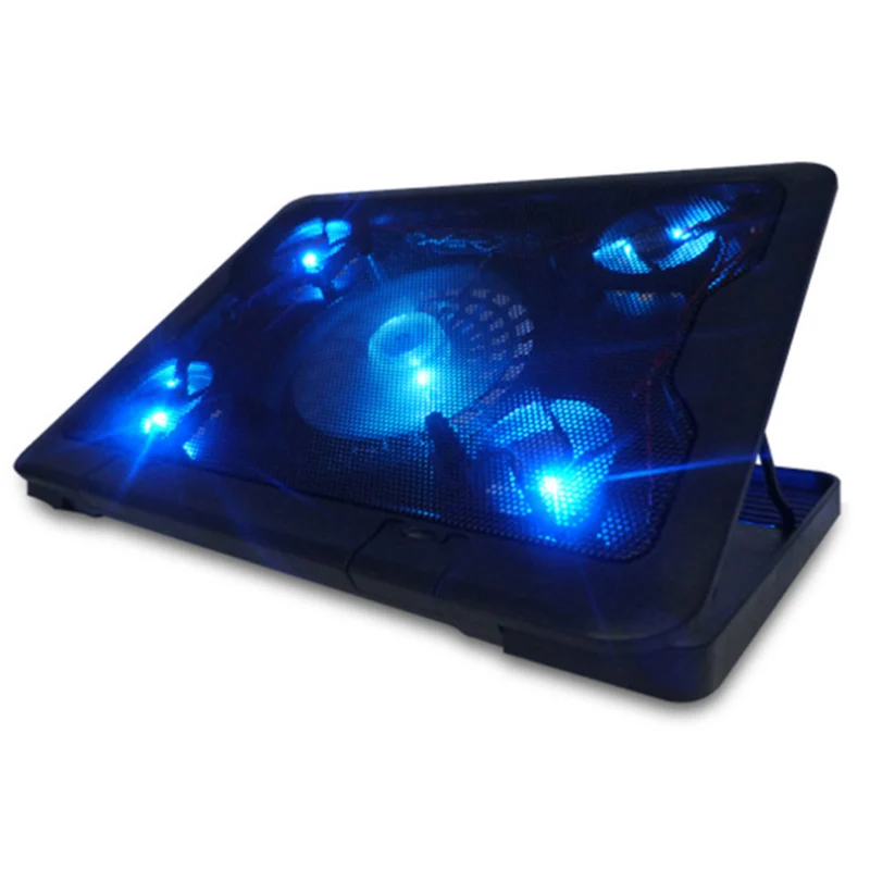 

New Hot NCP88 PC Laptop Cooler Cooling Pad Chill Mat 5 Quiet Fans LED Lights Blue Low Noise Russia shipping