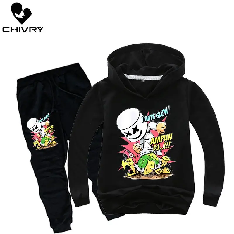 

2Pcs 2019 New Boys Girls Active Clothes Set Spring Autumn Kids Boys Print Pullover Hooded Hoodies Tops Sweatshirt + Long Pants