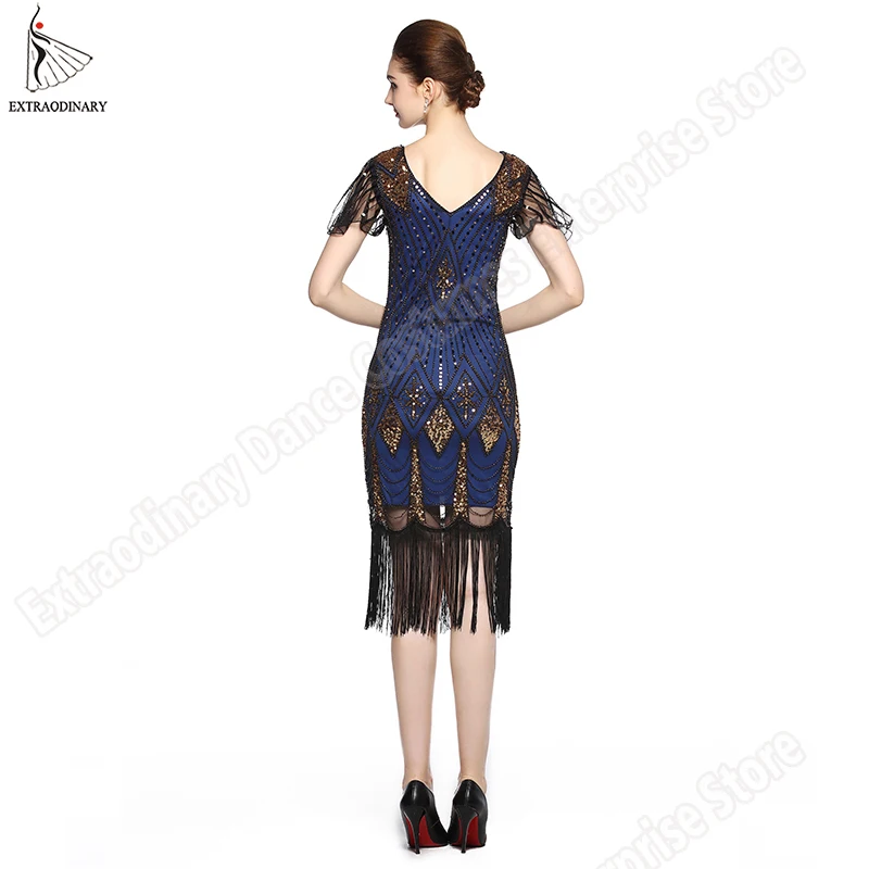 Online Great Gatsby Kleid Frauen 1920 s Vintage Pailletten Art Deco Doppel Flapper Kleider Vintage V ausschnitt Party Kleid Verziert Mit Fransen