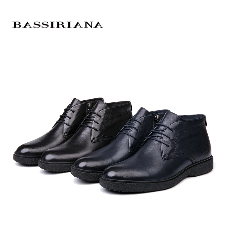 BASSIRIANA/бренд качества Натуральная кожа зимняя обувь мужская теплая обувь мужские с круглым носком Размеры 39-45