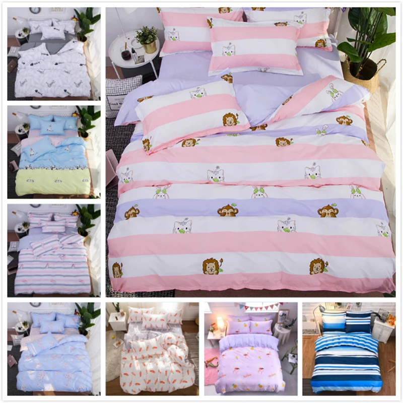 

Animal Pattern Stripe Bedding Set 3/4 pcs Bedding Set Kids Girl Student AB Side Duvet Cover Single Full Twin King Size Bed Linen