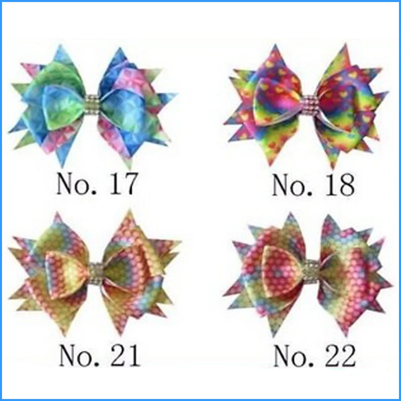 100 BLESSING Girl 4.5/" Two Tone Wendy Hair Bow Clip Rainbow Unicorn Pony Hairbow