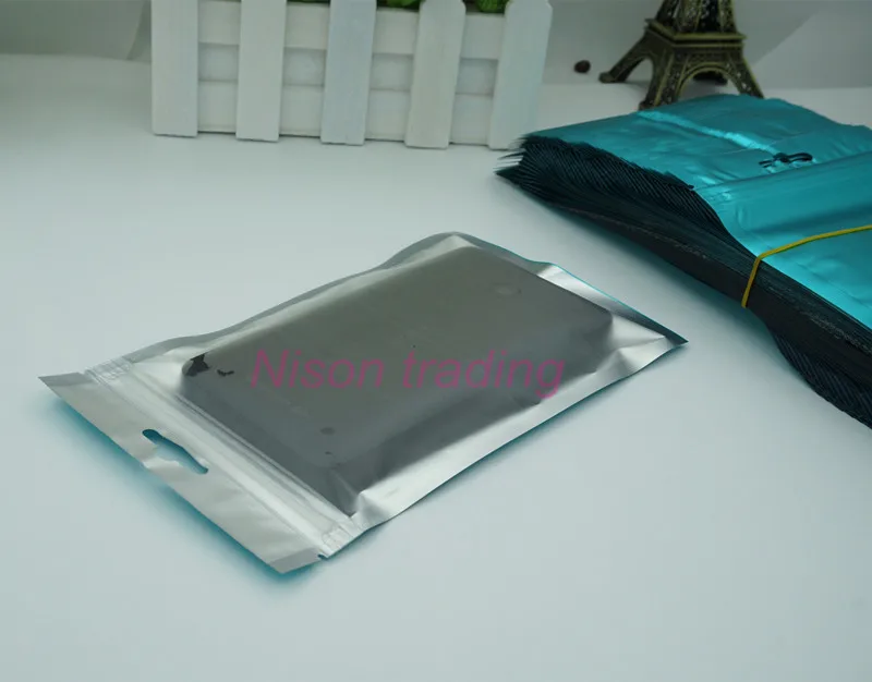 

8.5x13cm 100pcs front matte clear back blue aluminium foil ziplock bag, mylar poly resealable zipper pouch pack USB hanger sack