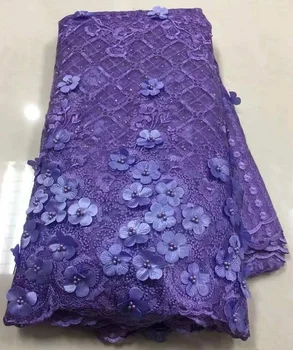 

3D flowers African lace fabric beaded french lace fabric dubai appliques tulle lace bridal wedding/party dress lace 5 yards /lot