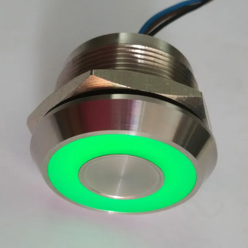 

25mm IP68 waterproof Green 5V DC ring illumination SELF LOCKING Latching Fixation touch sensor piezo switch
