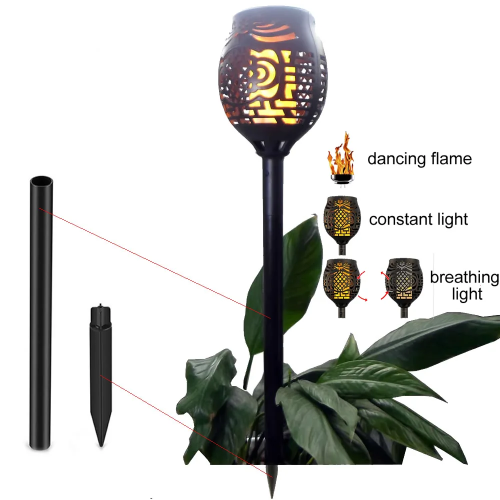 

4pcs/lot Solar 96LEDs Lawn Dancing flame Torch Lights radar 3 working mode Lamp Gard to Landscape Garden Li