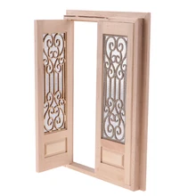 Puerta doble de pantalla hueca externa de madera de la vendimia para las habitaciones de muñecas 1/12 DIY Accesorios