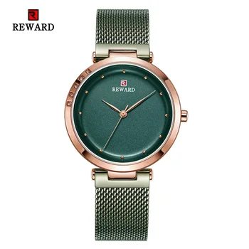 

REWARD Women's Wristwatch Green Milan Strap Creative Watch for Ladies Top Luxury Brand Analog Quartz Clock Female reloj mujer