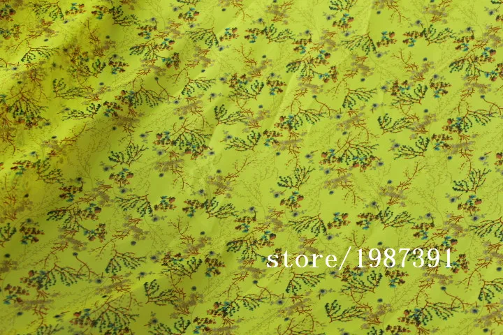 

150cm width 75D printed chiffon fabric small flowers pattern yellow background for summer skirt suit-dress CH-7620