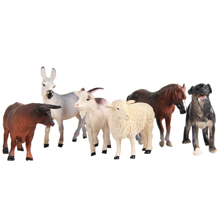 

6pcs Simulated Farm Animal Sheep Dog Horse Donkey Ox Cow Set Animals Child Static Plastic Model Set Toys