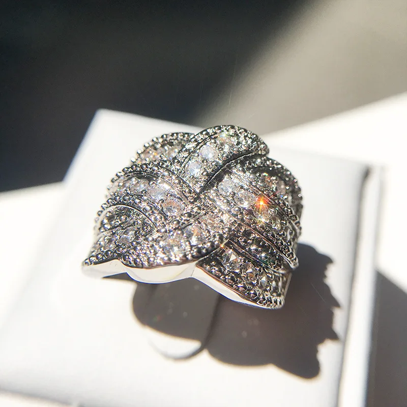 Уникальное роскошное ослепительное кольцо из белого золота с кубическим цирконием для женщин, свадебные, Обручальные, вечерние, юбилейные кольца