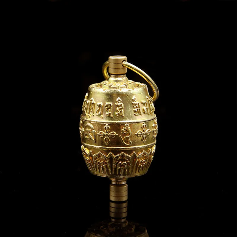 Buddhist Supplies Exquisite Carving Handmade Pure Copper Om Mani Padme Hum Finger Pinch Prayer Wheel Gold Gaudencio Box Pendant | Дом и сад