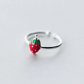 

Sole Memory New Sweet Cute Strawberry Wild Fresh Literary 925 Sterling Silver Female Resizable Opening Rings SRI249