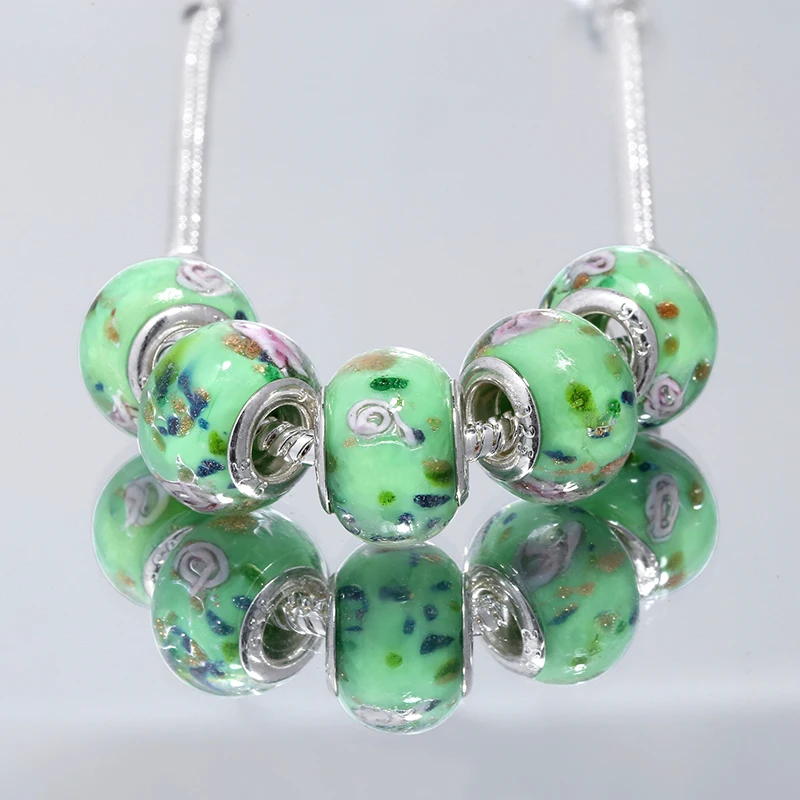 ELESHE Authentic Silver Green Murano Glass Beads Fit Original ELESHE Bracelet Necklace For Women Jewelry Making Accessories