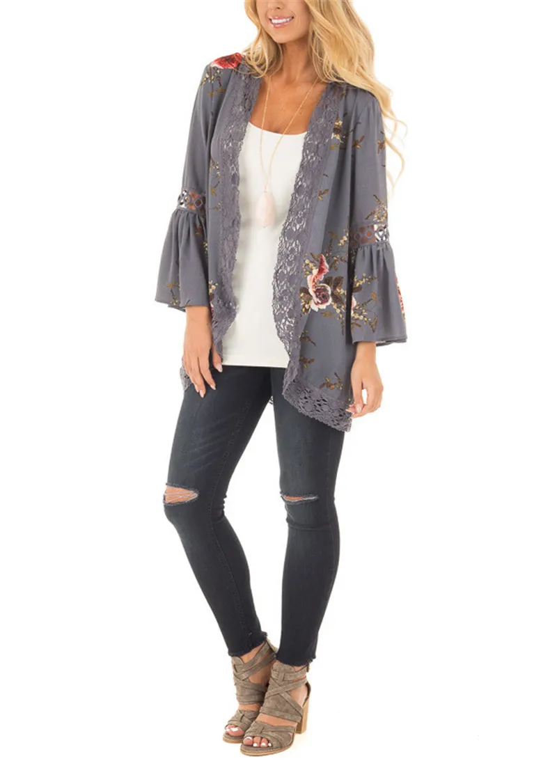 Gladiolus 2019 Spring Womens Tops And Blouses Loose Floral Print Flare Sleeve Lace Women Kimono Cardigan Summer Shirts Plus Size (70)
