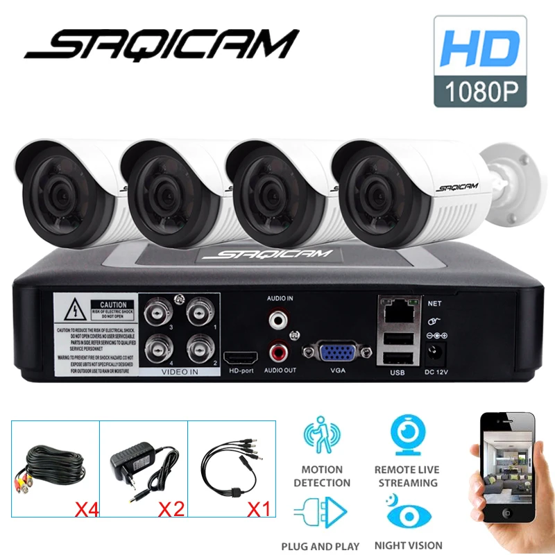 Saqicam 4CH CCTV камера безопасности системы 1080N наблюдения DVR комплект всепогодный 1080P HD