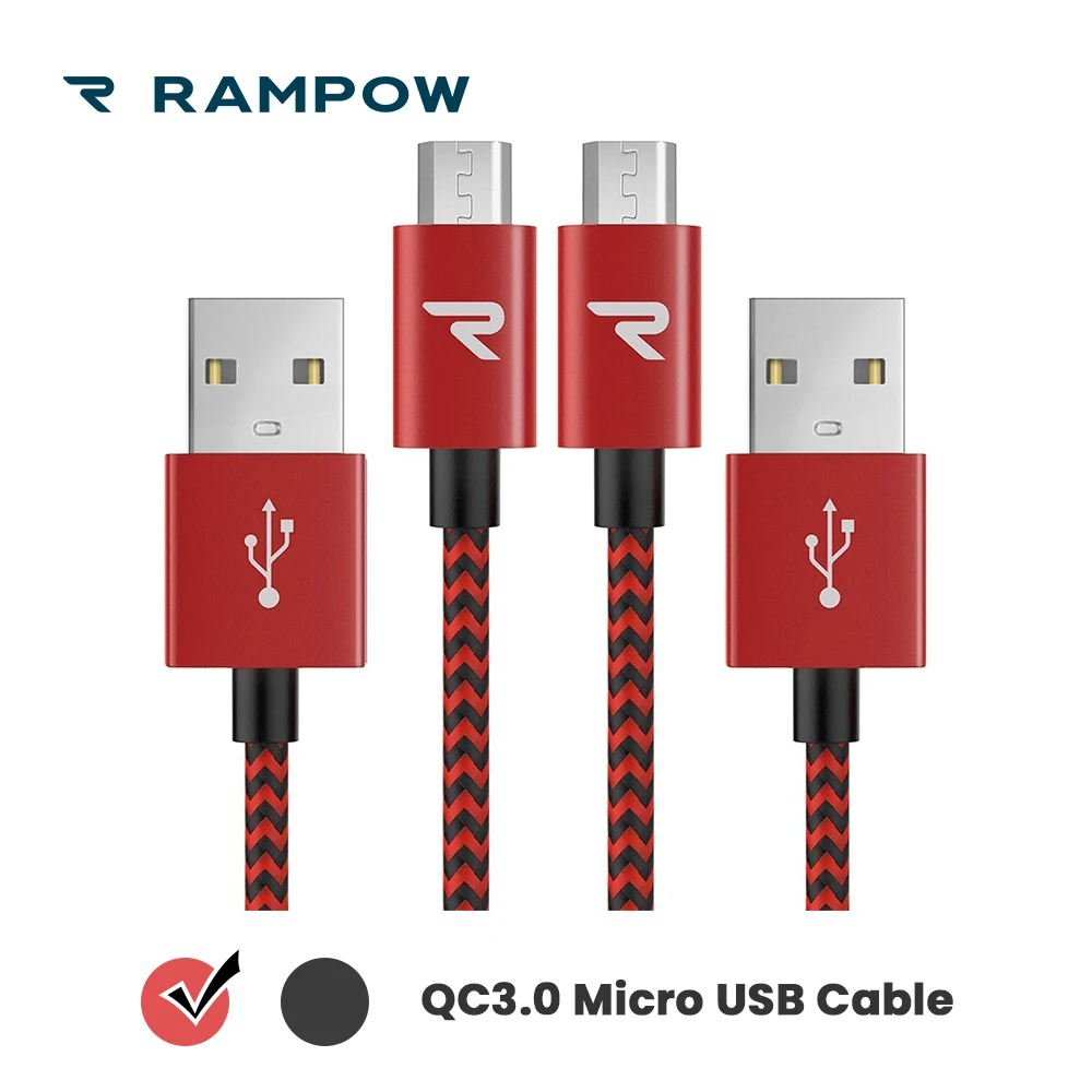 

[Lifetime Warranty] RAMPOW QC3.0 Fast Charging Micro USB Cable for Samsung S7/S6, USB Cable Cord for Xiaomi Redmi 5-[2pcs/pack]