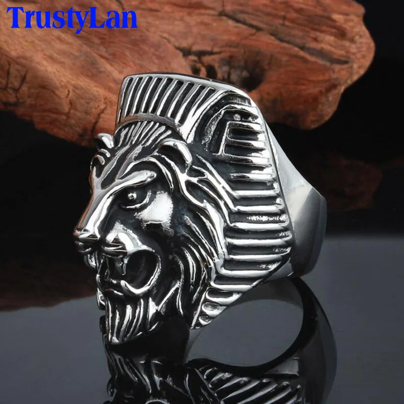 

TrustyLan Stainless Steel Rings For Men Europe Style Male Ring Cool Lion Head Mens Rings Punk Rock Party Jewelry Gift For Him