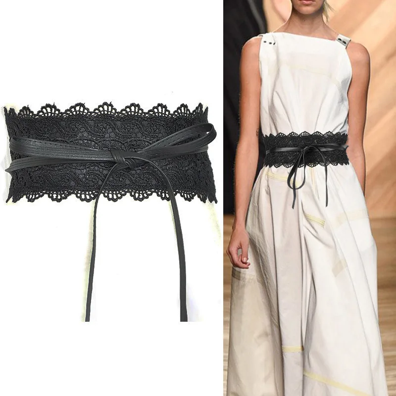 

2019 Black White Wide Corset Lace Belt Female Self Tie Obi Cinch Waistband Belts for Women Wedding Dress Waist Strap 220cm