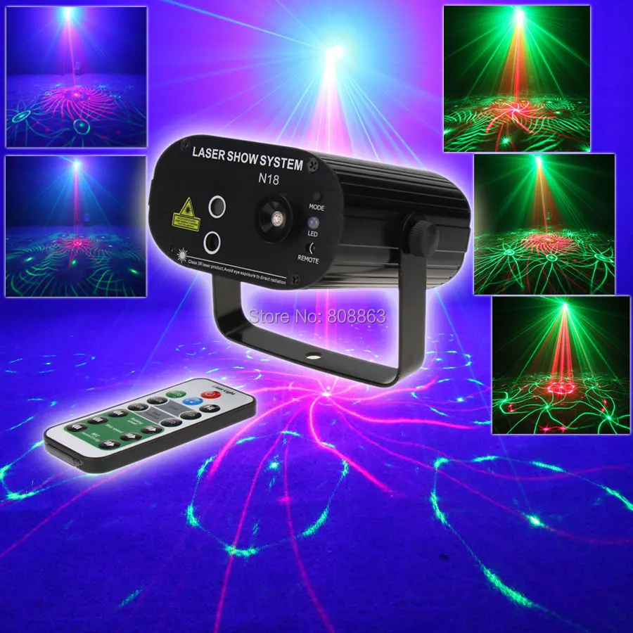 

ESHINY Mini Remote Blue Led R&G Laser 24 Patterns Projector Club Bar DJ Dance Shop Disco Home Party Effect Lighting Light N75N24
