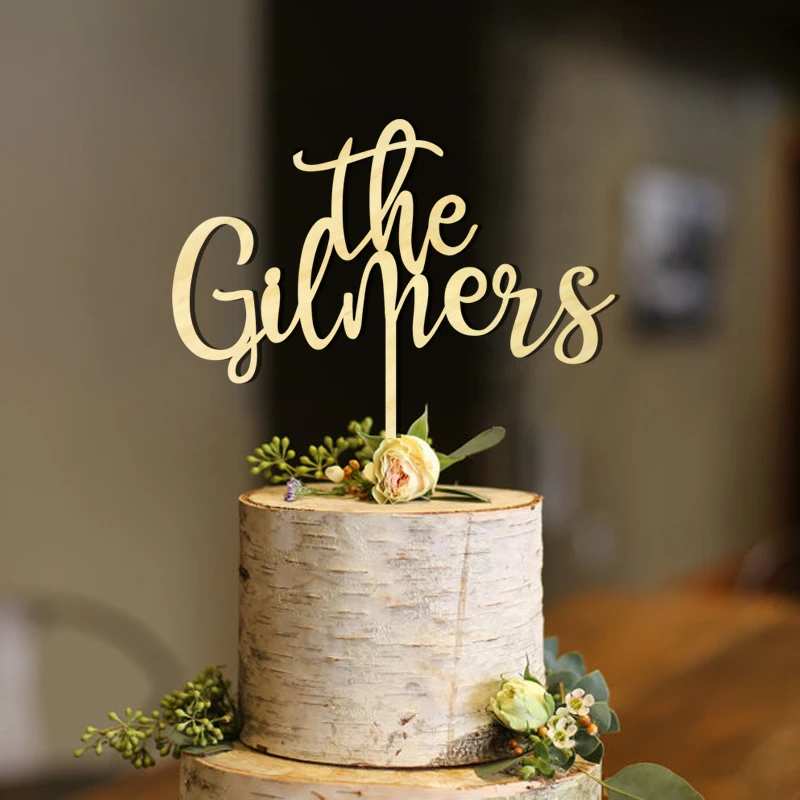 

The LaThe Last Name Personalized Wedding Cake Topper,Custom Name Surname,Custom Wood Laser Cut Calligraphy Wedding Topper