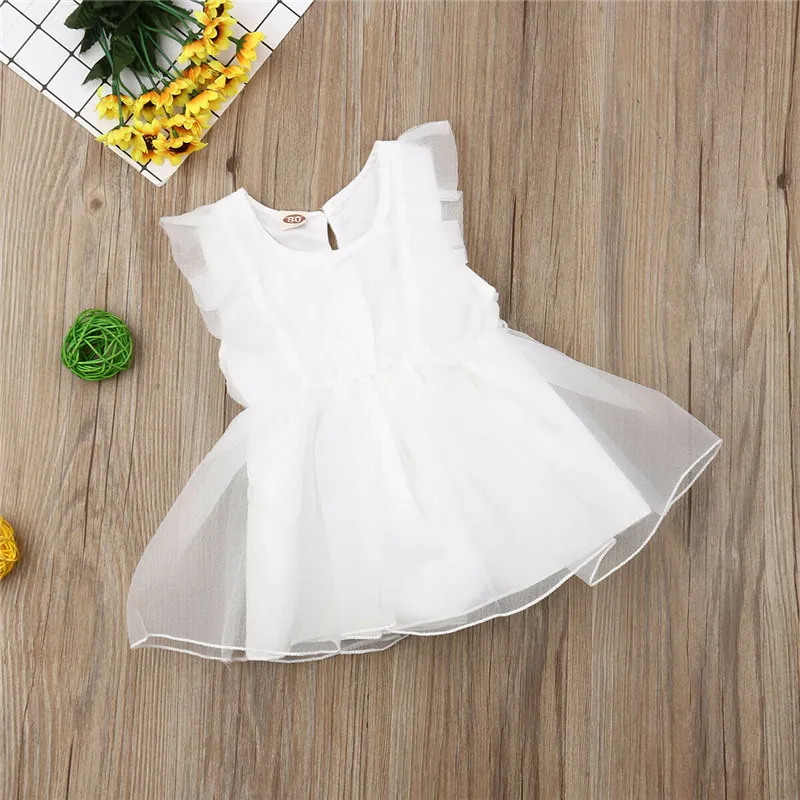 Короткое Кружевное мини-платье для маленьких девочек летнее фатиновое платье-пачка с оборками Сарафан - Цвет: Белый