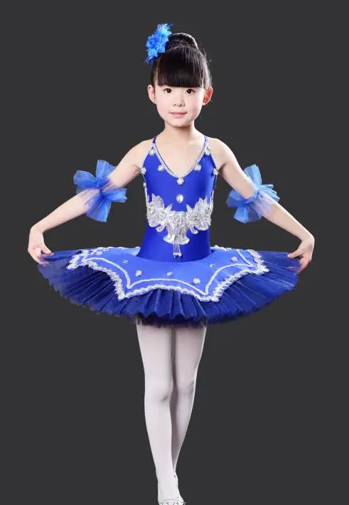 Детские Балетные танцевальные костюмы с блестками «Лебединое озеро», профессиональное балетное танцевальное платье-пачка, одежда для бальных танцев для девочек, одежда для сцены, танцевальное платье - Цвет: Синий