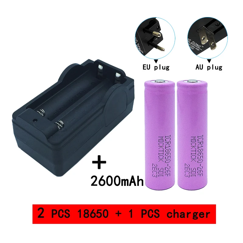 2 шт. 3.7 В 18650 Батарея батареи Batteria 2600 мАч литиевых литий-ионный Перезаряжаемые