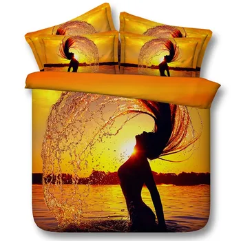 

3D Sunset Bedding sets 3D Ocean Comforter set Queen size duvet cover bed sheet quilt doona bedspread Super King full twin 5PCS