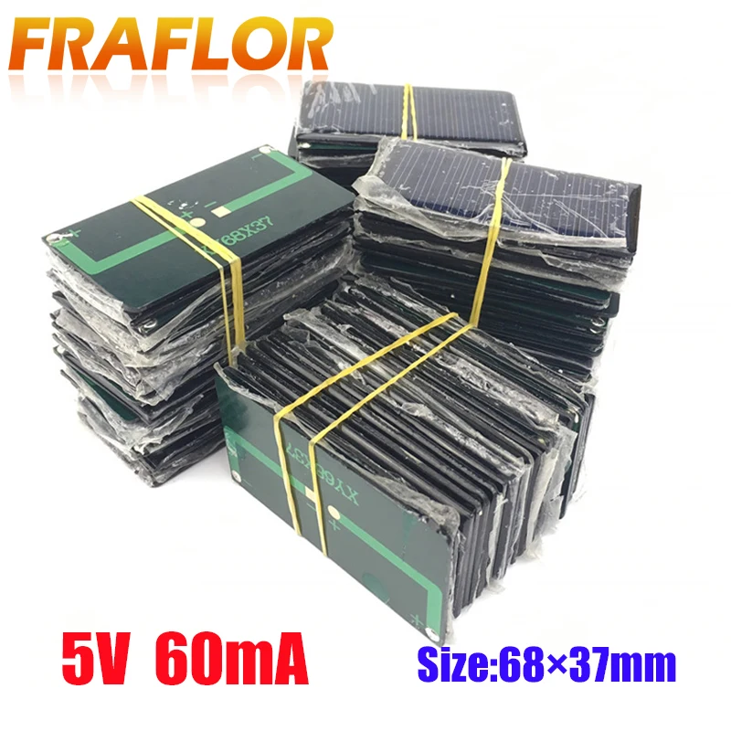 

100Pcs Solar Panel China Painel Solar Polycrystalline Silicon Placa Solar DIY Panneau Solaire Solar Cells 68x37MM 5V 0.3W