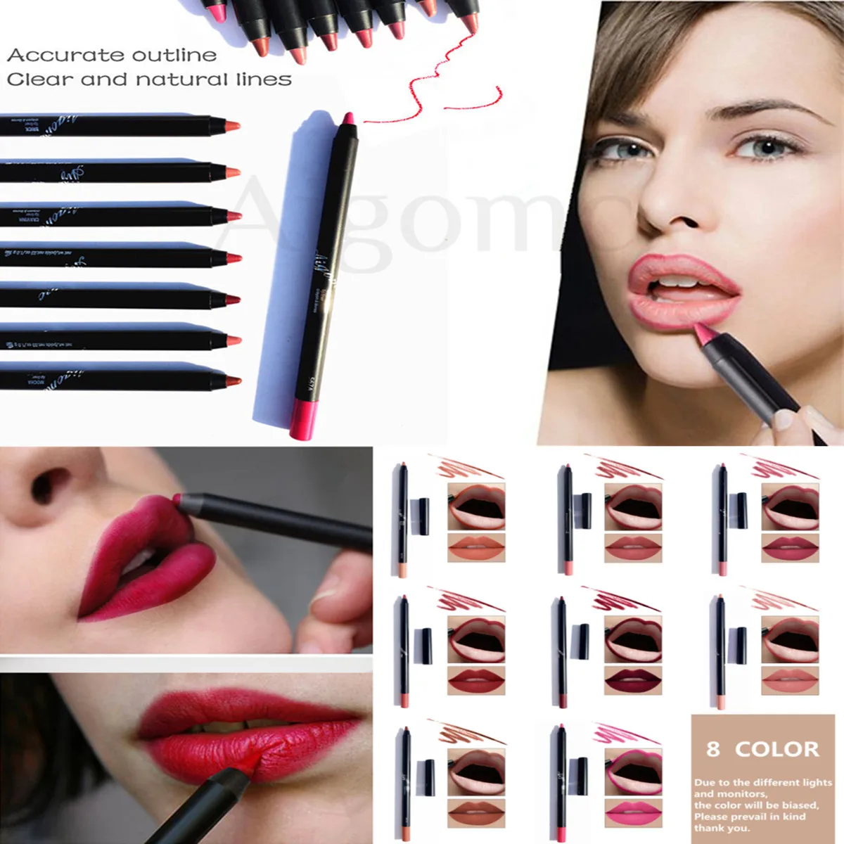 AIGOMC 8pcs lipstick pencil Colorful Matte Waterproof Long Lasting Lips ...