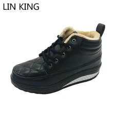 LIN KING Новые женские ботинки на платформе с высоким подъемом повседневные теплые ботильоны на платформе модные зимние ботинки сезон зима