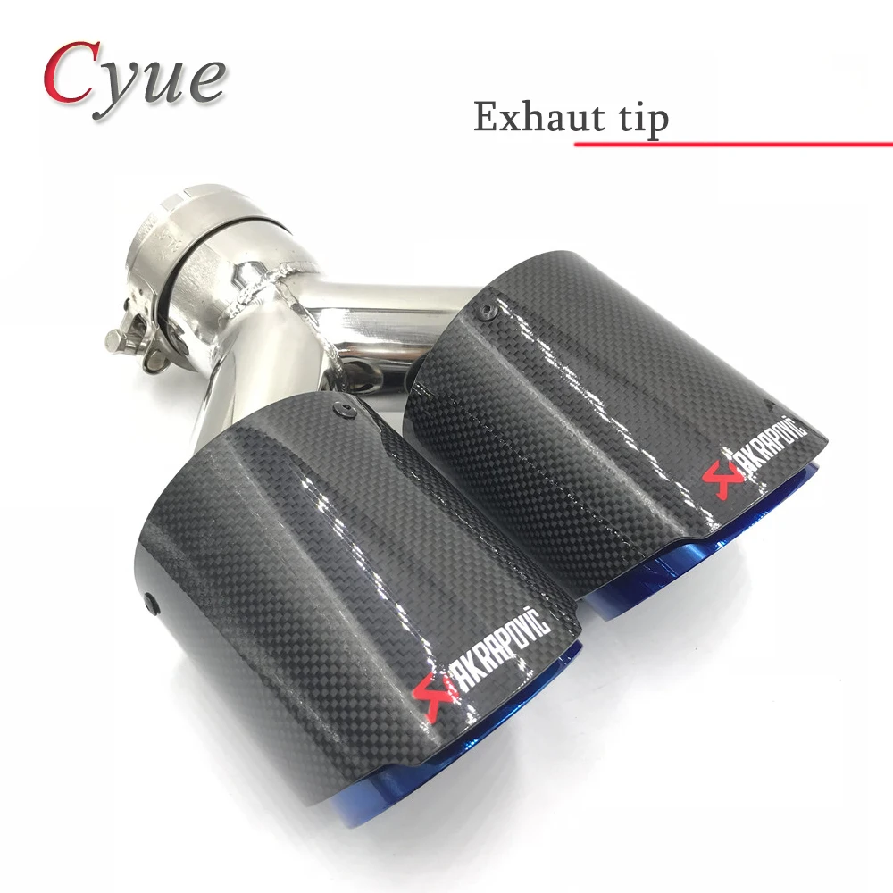 

Akrapovic Glossy Carbon Fiber + 304 Stainless Steel Universal Y Model Dual tail tip Exhaust Pipe blue End tail tip