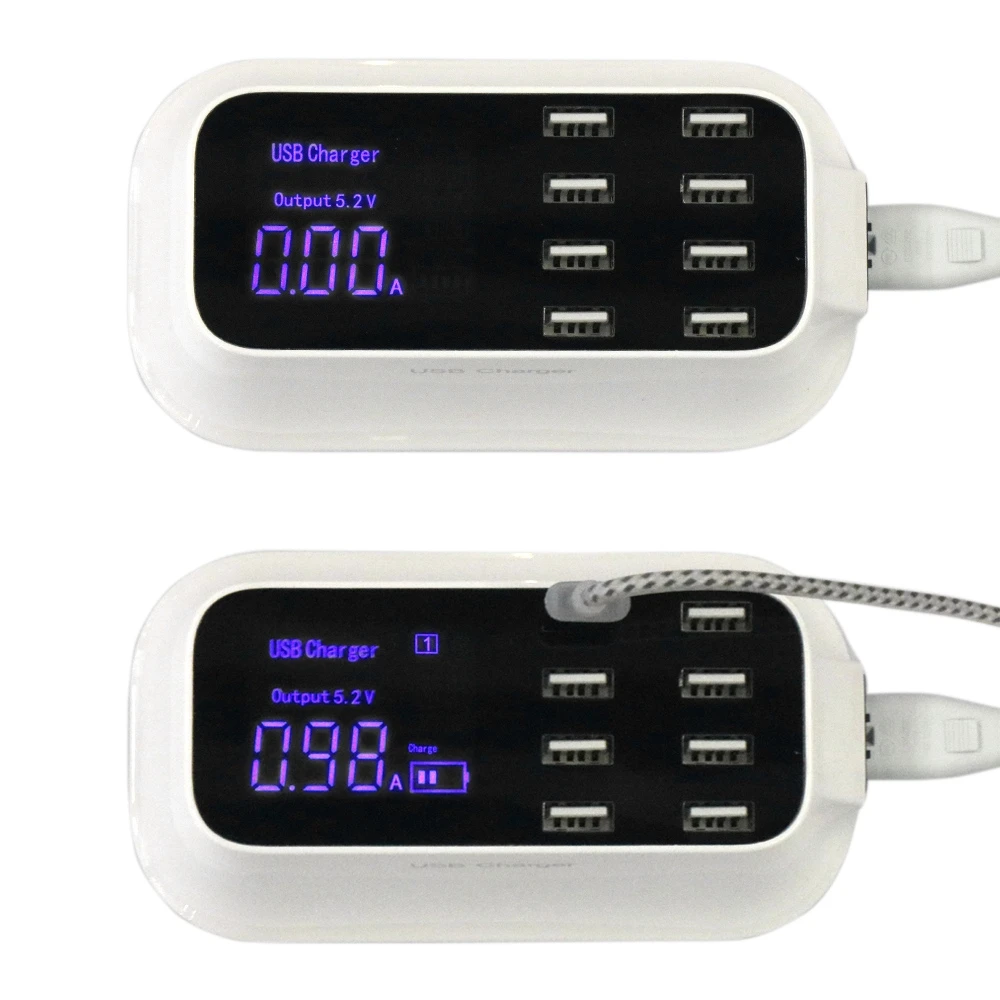 

8-port 40W USB Portable Fast Charging Station UK Power Adapters LCD Display Fire proof Wide Application Rapid Charger outlet