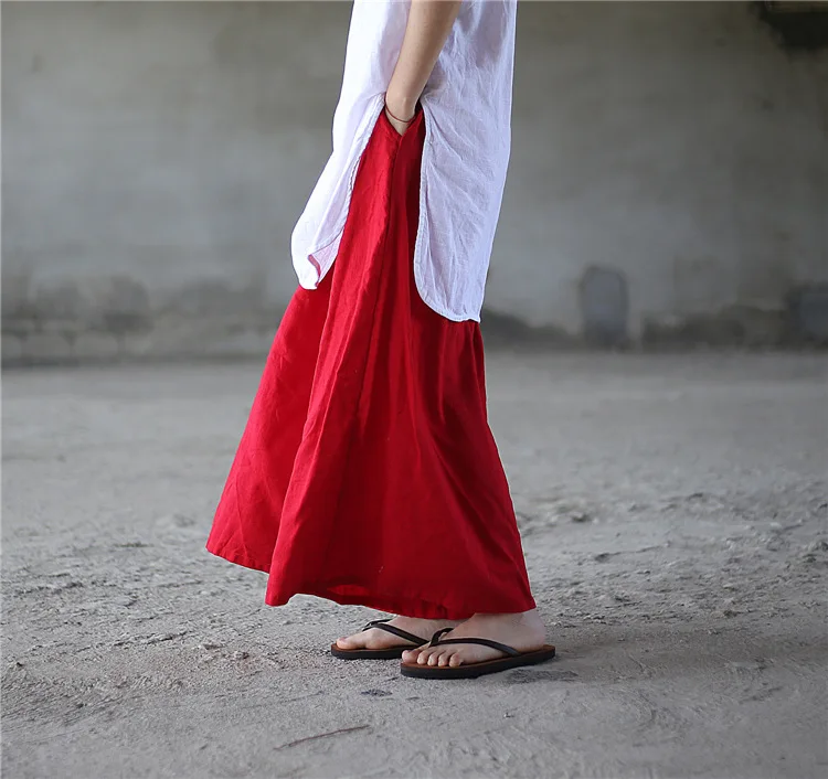 ORIGOODS льняные широкие брюки больших размеров, женские брюки с эластичной резинкой на талии, льняные однотонные красные, черные, белые широкие брюки для женщин D006