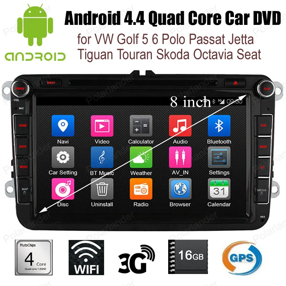 Clearance Android4.4 Car DVD For VW Golf 5 6 Polo Passat Jetta Tiguan Touran Skoda Octavia Seat Quad Core wifi 3G GPS radio 5