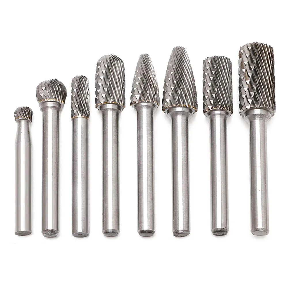 

8Pcs/set 45mm-65mm Double Cut Tungsten Carbide Rotary Burr Set 6mm Shank File CNC Power Tools Double Cut Drill Bits Set