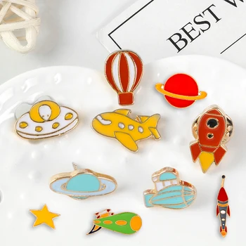 

Flying Tool Pins Airship Rocket Aircraft UFO Star Brooches Badges Backpack Enamel pins For Aerospace fans Gift Jewelry wholesale
